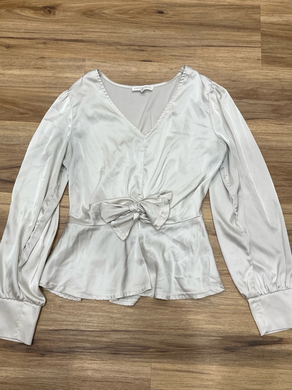 Fifty street greyish satin blouse with bow detail #satin #bow